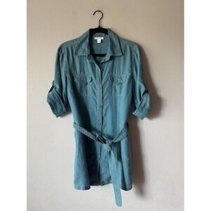 Charter Club Women's Size 10 100% Linen Button Up Belted Tunic